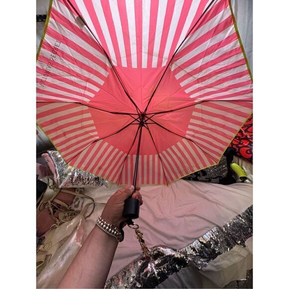 Victoria's secret VS signature stripe w/neon green trim & wristlet chain - Picture 6 of 10